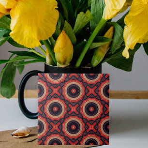Red Black And Beige Abstract Geometric Pattern  Tile
