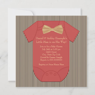 Red Black and Brown Pinstripe Baby Boy Shower Invitation