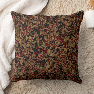 red black and gold geometric abstract throw pillow