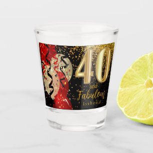 Red, Black and Gold Glitter 40th Birthday Shot Glass