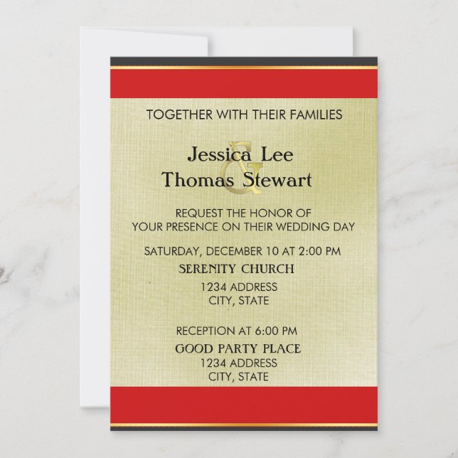 Red, Black and Gold Simple Elegance Invitation (Front)