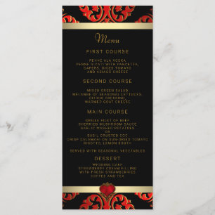 Red Black and Gold Wedding Menu