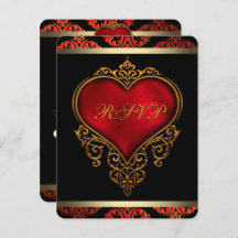 Red Black and Gold Wedding RSVP Invitation