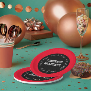 Red Black and Gray Congrats Graduate Class of 2022 Paper Plate