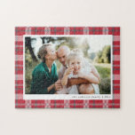 Red, black and green tartan check family photo jigsaw puzzle<br><div class="desc">Red,  black and green tartan check family photo gift. Stylish modern elegant design.</div>