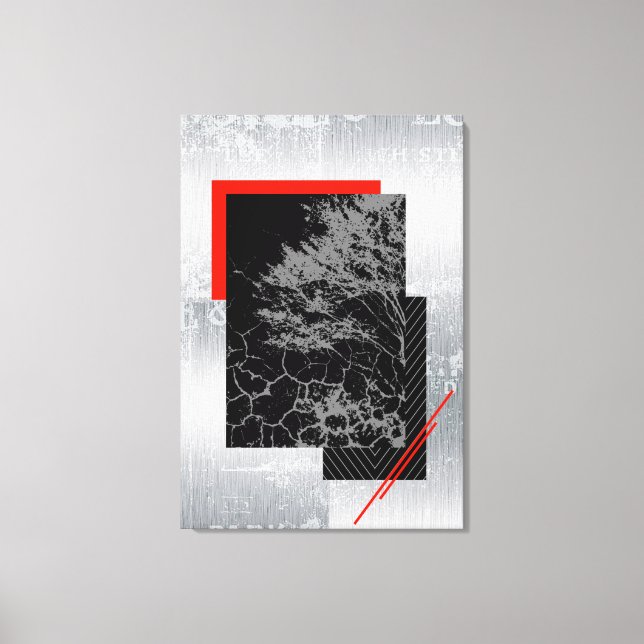 Red, black, and grey abstract geometric wall art (Front)