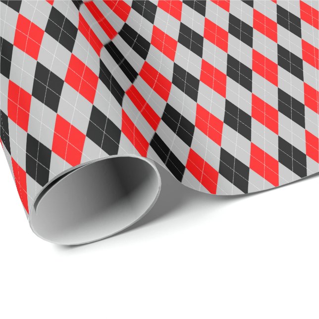 Red, Black and Grey Argyle Wrapping Paper (Roll Corner)