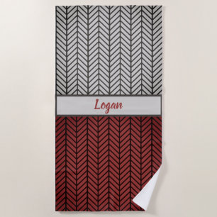 Red Black and Grey Black Masculine Chevron Pattern Beach Towel