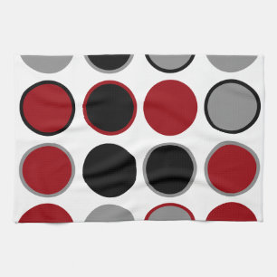 Red, Black and Grey Circles T Kitchen Towel