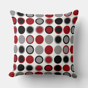 Red, Black and Grey Circles Throw Pillow