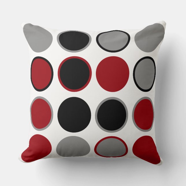 Red, Black and Grey Circles  Throw Pillow (Front)