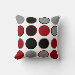 Red, Black and Grey Circles Throw Pillow
