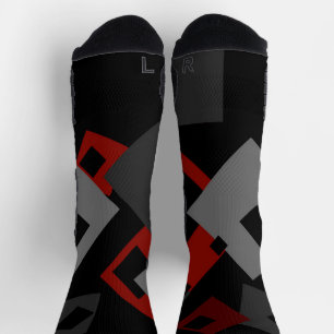 Red Black and Grey Geometric Socks