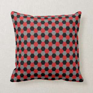 Red Black and Grey Hexagons Pillow