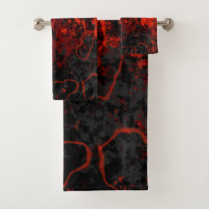 Red, Black and Grey Marble Abstract Bath Towel Set