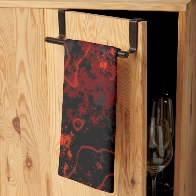 Red, Black and Grey Marble Abstract Kitchen Towel (Thirds Fold)