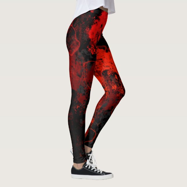 Red, Black and Grey Marble Abstract Leggings (Right)