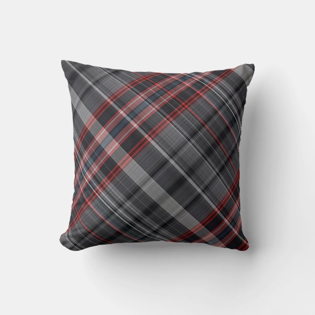 Red, black and grey plaid throw pillow (Front)