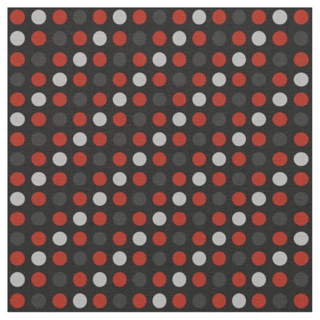 Red, black and grey polka dots fabric (Close Up)