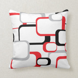 Red, Black and Grey Retro Square Throw Pillow