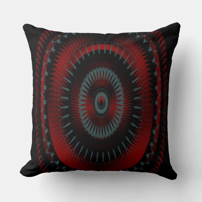 Red, Black and Grey Spiral Design Throw Pillow (Front)