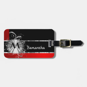 Red black and silver monogram luggage tag