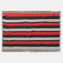 Red Black and Silver Striped Throw Blanket