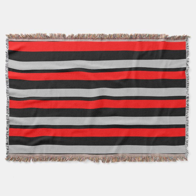 Red Black and Silver Striped Throw Blanket (Front)