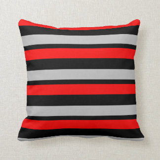 Red Black and Silver Striped Throw Pillow