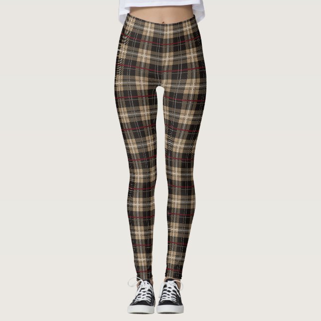 Red Black and Tan Plaid Leggings (Front)