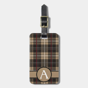 Red Black and Tan Plaid Tartan Personalize Luggage Tag