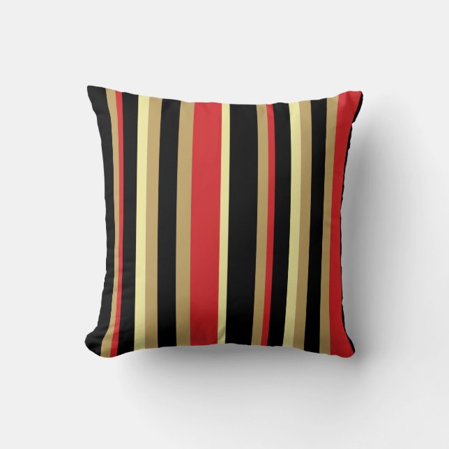 Red, Black, and Tan Striped Throw Pillow (Front)