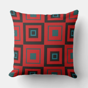 Red, black and turquoise geometric throw pillow
