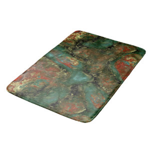 Red, Black and Turquoise Stone Abstract Bath Mat