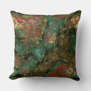 Red, Black and Turquoise Stone Abstract Throw Pillow