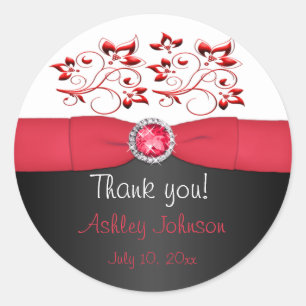 Red, Black, and White 3" Round Thank You Sticker