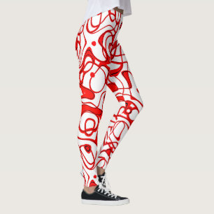  Red, Black and White Abstract Leggings