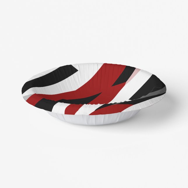 Red black and white abstract   paper plate (Angled)