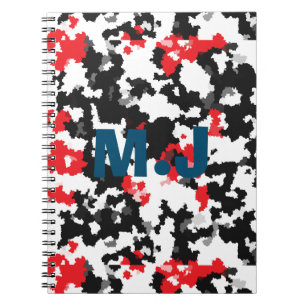 Red Black And White Abstract Pattern Edit Initials Notebook