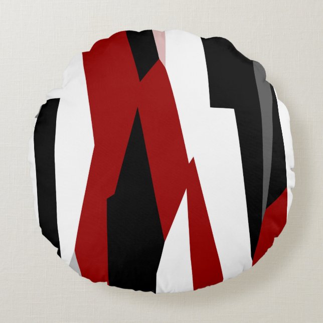 Red black and white abstract round pillow (Front)