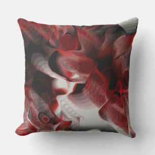 Red, black and white abstract throw pillow