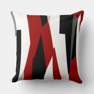 Red black and white abstract throw pillow