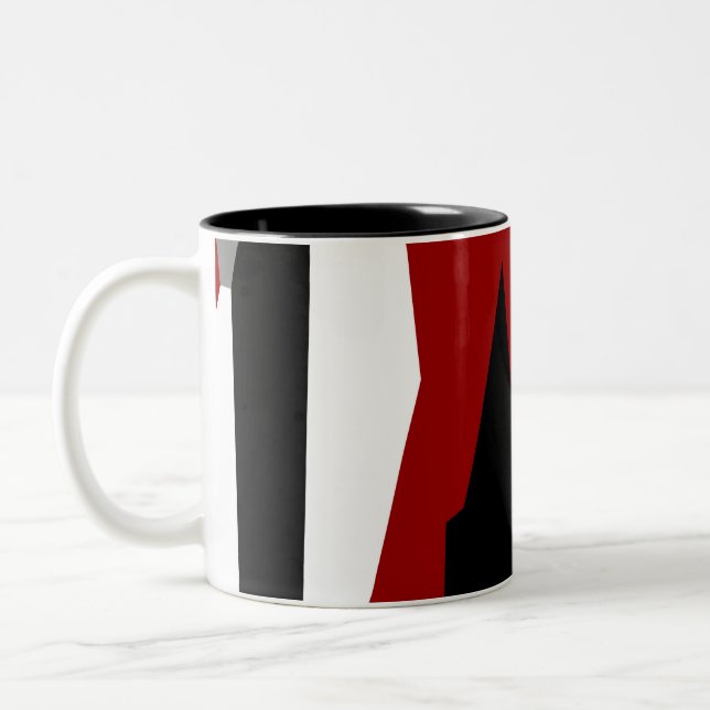 Red black and white abstract   Two-Tone coffee mug (Left)