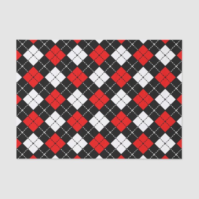 Red Black and White Argyle Pattern Tissue Paper (Front)