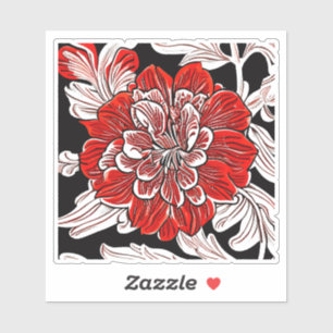 Red Black and White Art Nouveau Flower