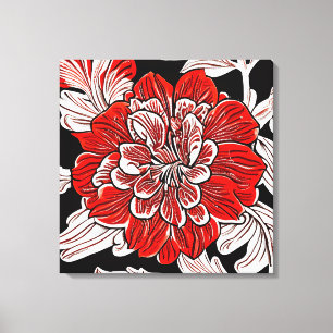 Red Black and White Art Nouveau Flower Canvas Print