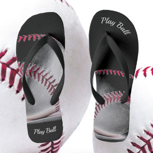 Red Black and White Baseball Flip Flops