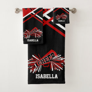 Red, Black and White Cheerleader Bath Towel Set