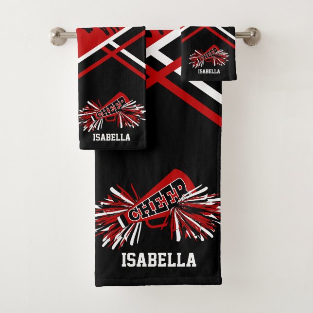 Red, Black and White Cheerleader Bath Towel Set (Insitu)