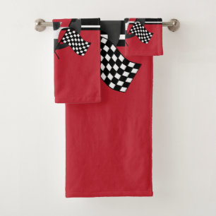 Red, Black and White Chequered Racing Bath Towel Set